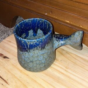 Oceanic Blue Ceramic Mug with Fish Tail Handle